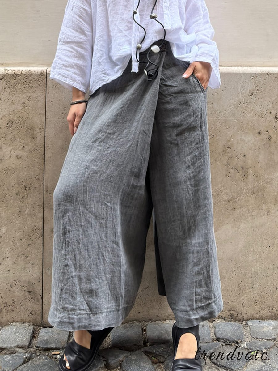 Women's Cotton And Linen Casual Wide Leg Pants