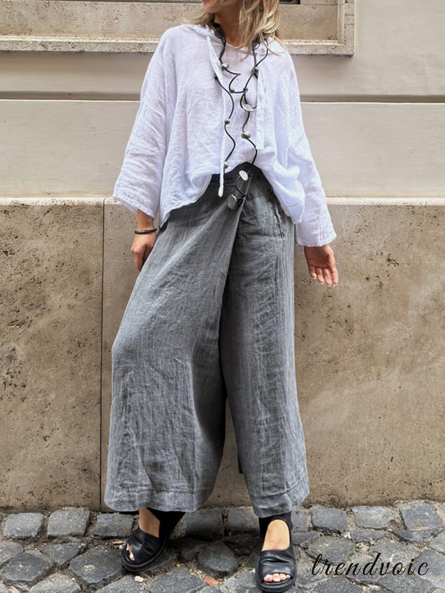 Women's Cotton And Linen Casual Wide Leg Pants